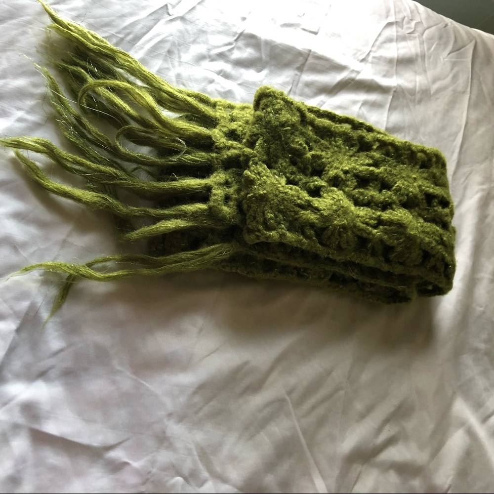 Green Boho Knit Scarf